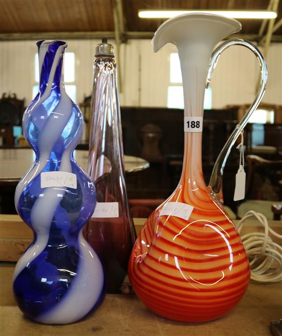 3 x Art glass items- signed lamp, vase and ewer